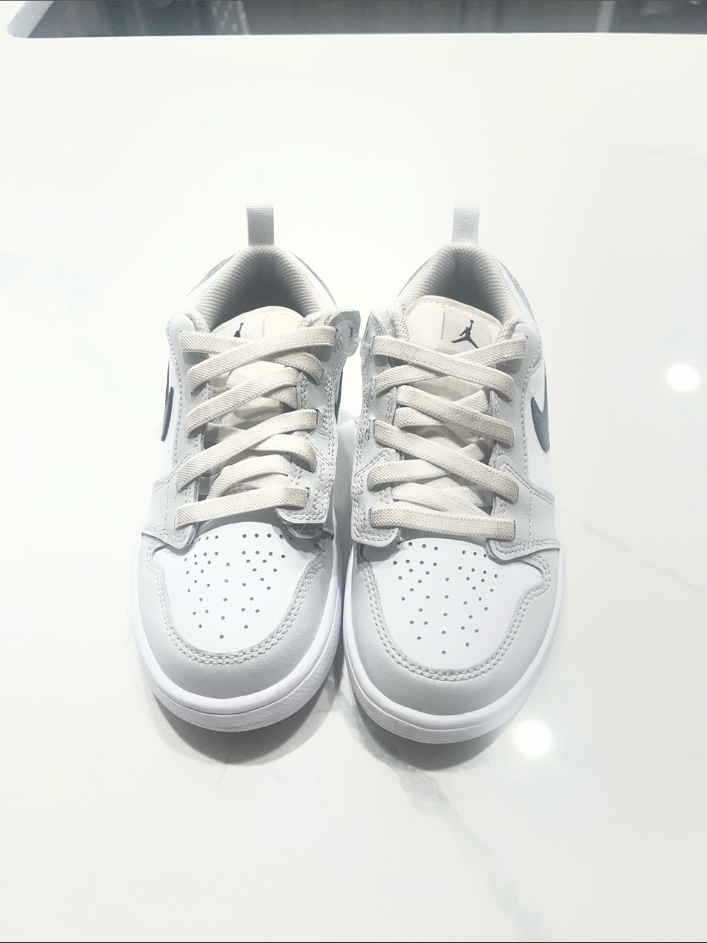 Kids White and Light Gray Jordan Athletic Sneakers